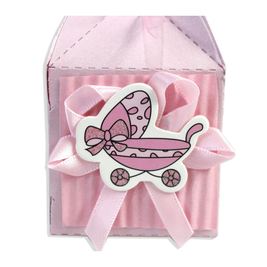 12 cajas Capturado puerta boda favores bautismo bautismo niña rosa silla de ruedas