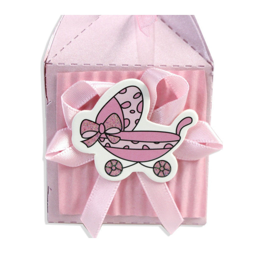 12 cajas Capturado puerta boda favores bautismo bautismo niña rosa silla de ruedas