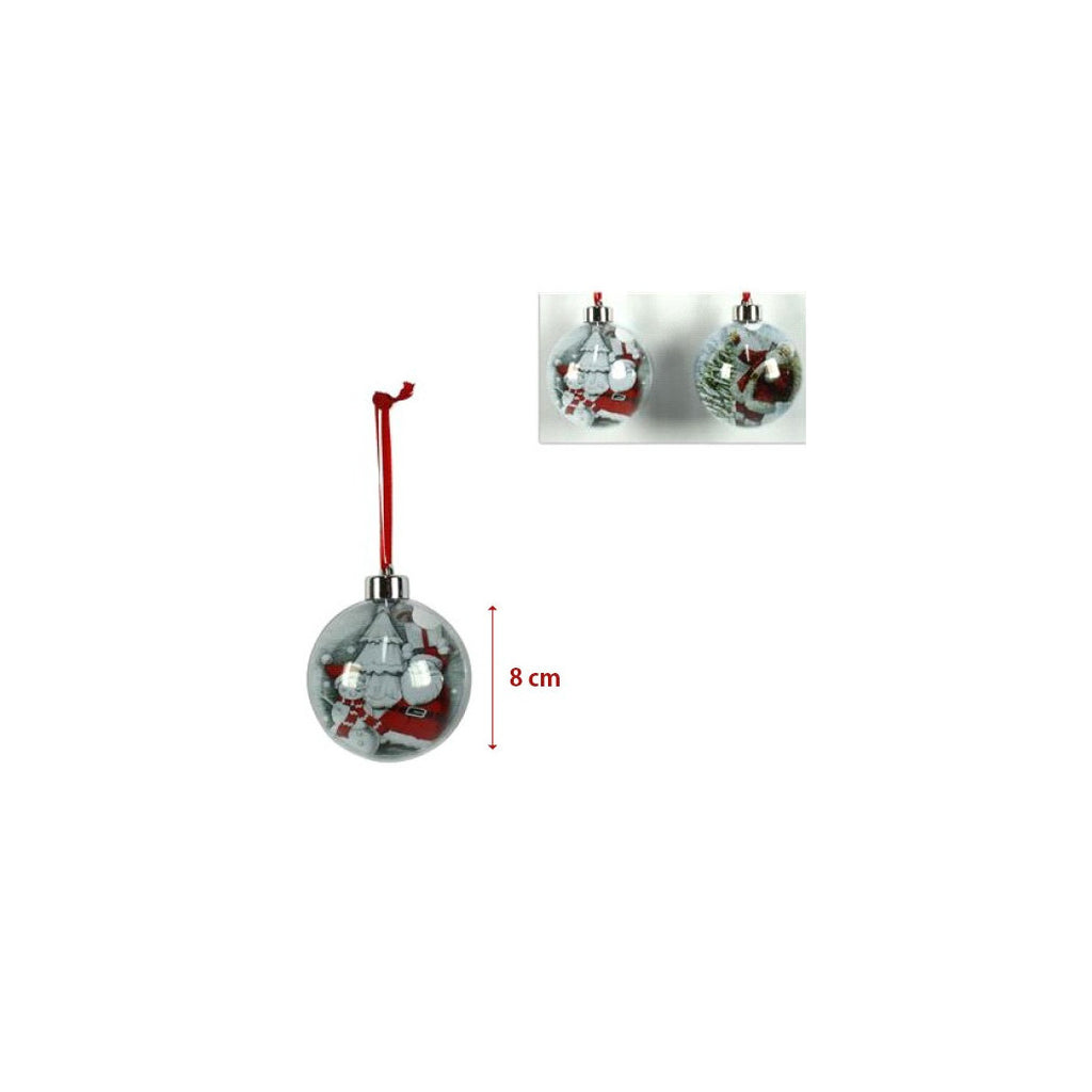 3 bolas de navidad transparentes con impresión de cinta de santa claus color rojo