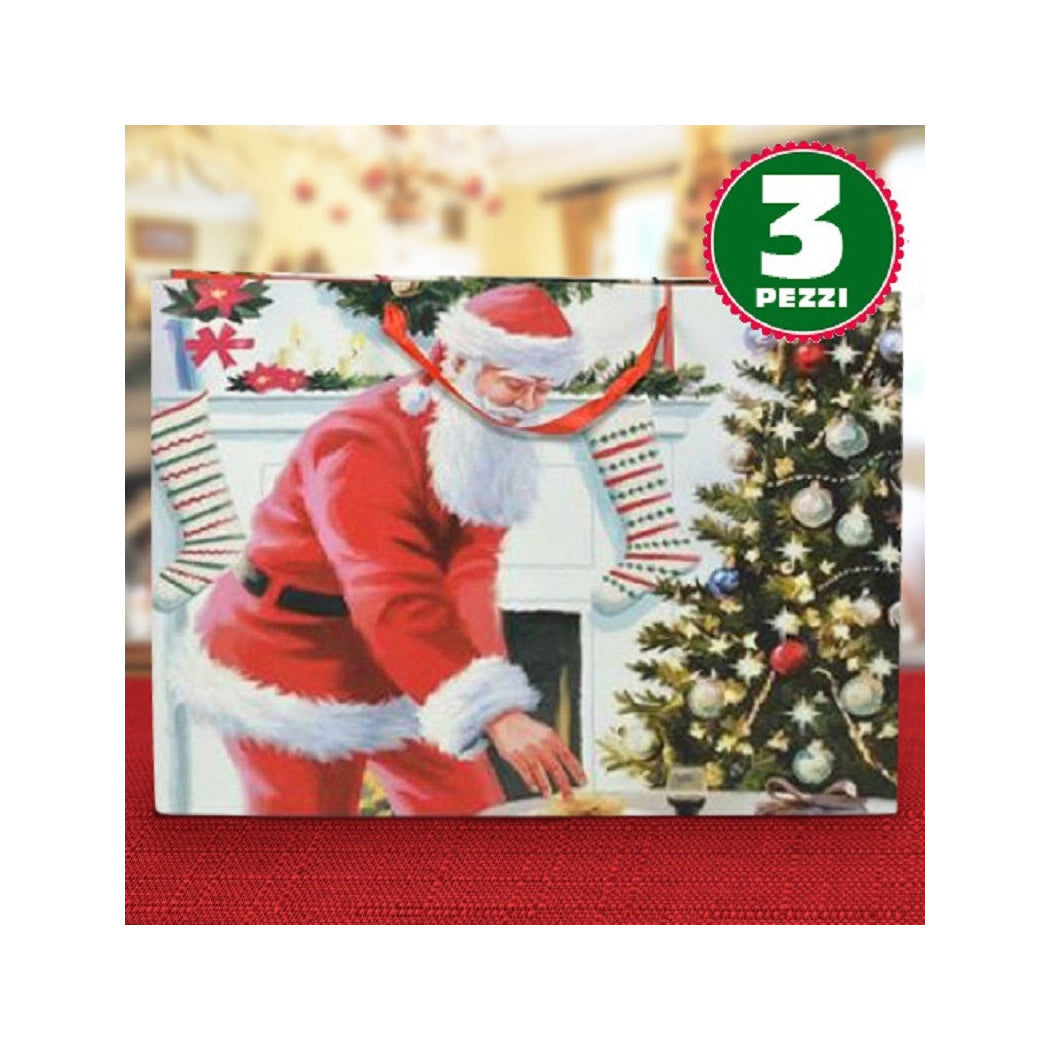 3 envolturas de regalo Classic Santa Claus Impresión con manijas rojas 40x20x55cm