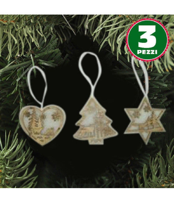 Set 6 bolas de Navidad copo de nieve 7.5cm Oro con decoraciones de Navidad Cinta