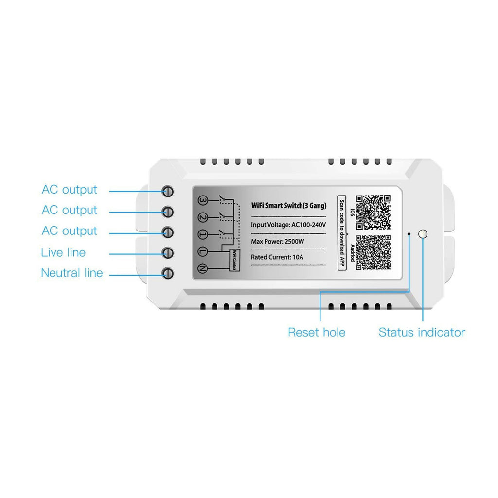 3CH RF 433 MHZ Interruptor WiFi Interruptor inteligente 3 Modos de trabajo Automatización de la casa de pandillas