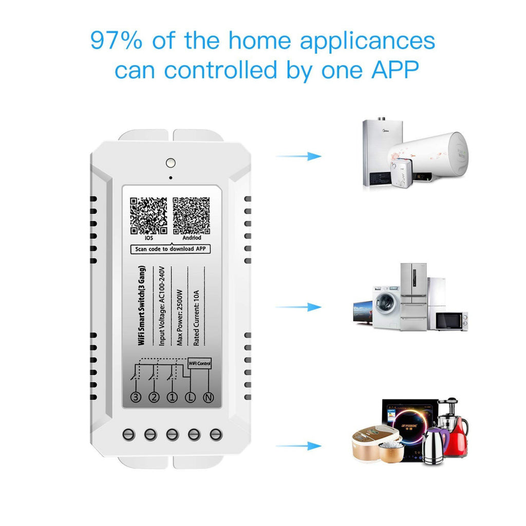 3CH RF 433 MHZ Interruptor WiFi Interruptor inteligente 3 Modos de trabajo Automatización de la casa de pandillas