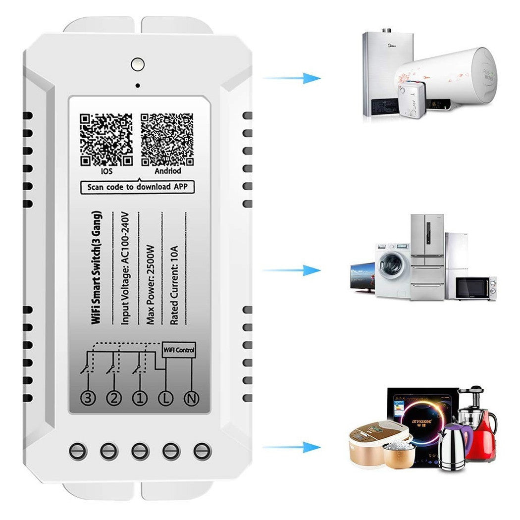 3CH RF 433 MHZ Interruptor WiFi Interruptor inteligente 3 Modos de trabajo Automatización de la casa de pandillas