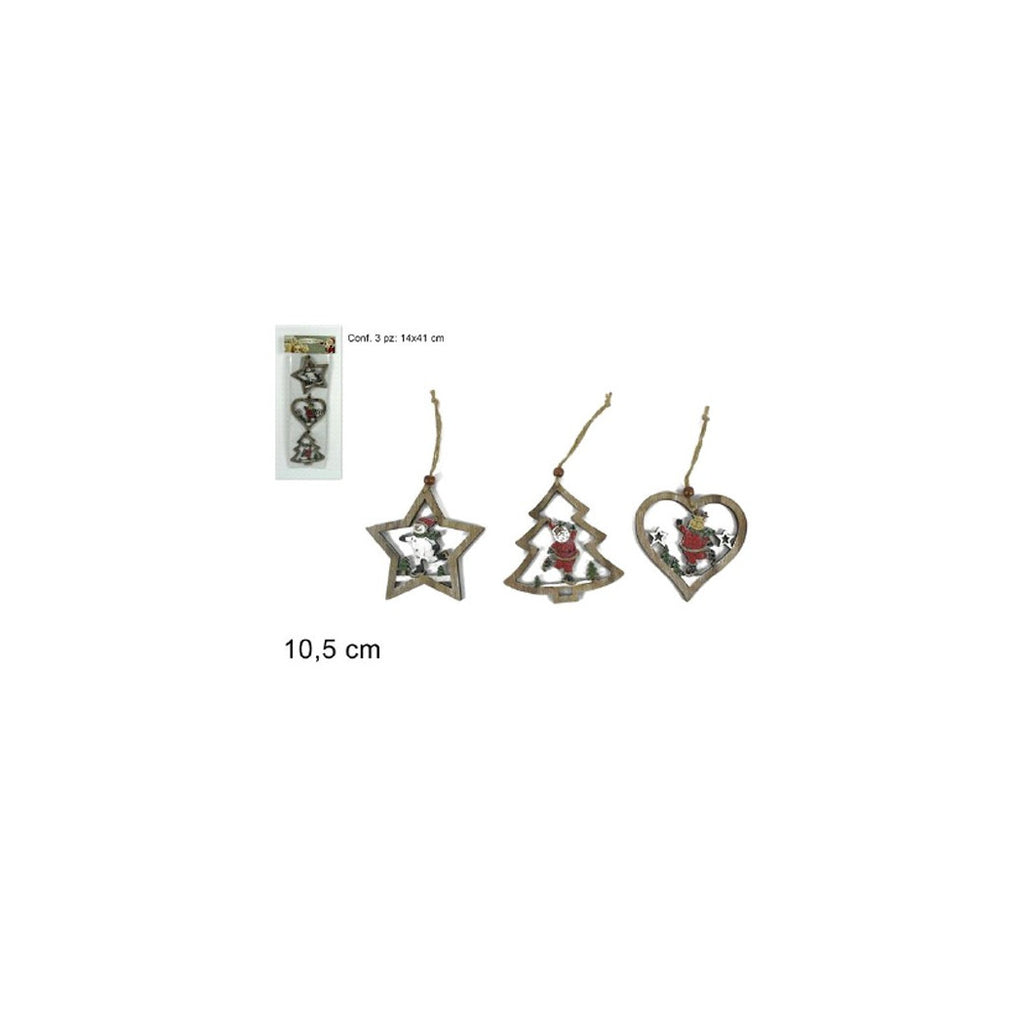 3pc de madera perchas de navidad star forma de árbol corazón con carácter 10.5 cm