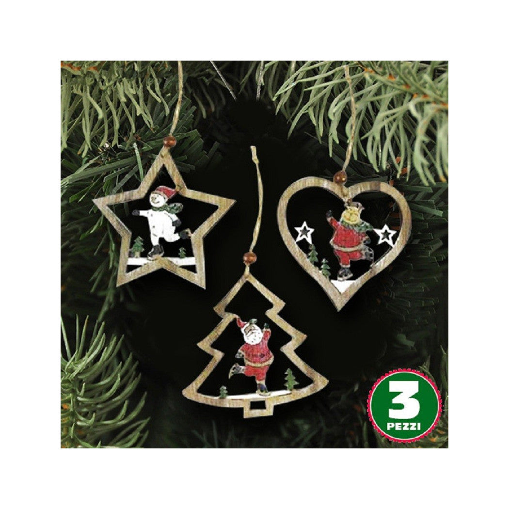 3pc de madera perchas de navidad star forma de árbol corazón con carácter 10.5 cm