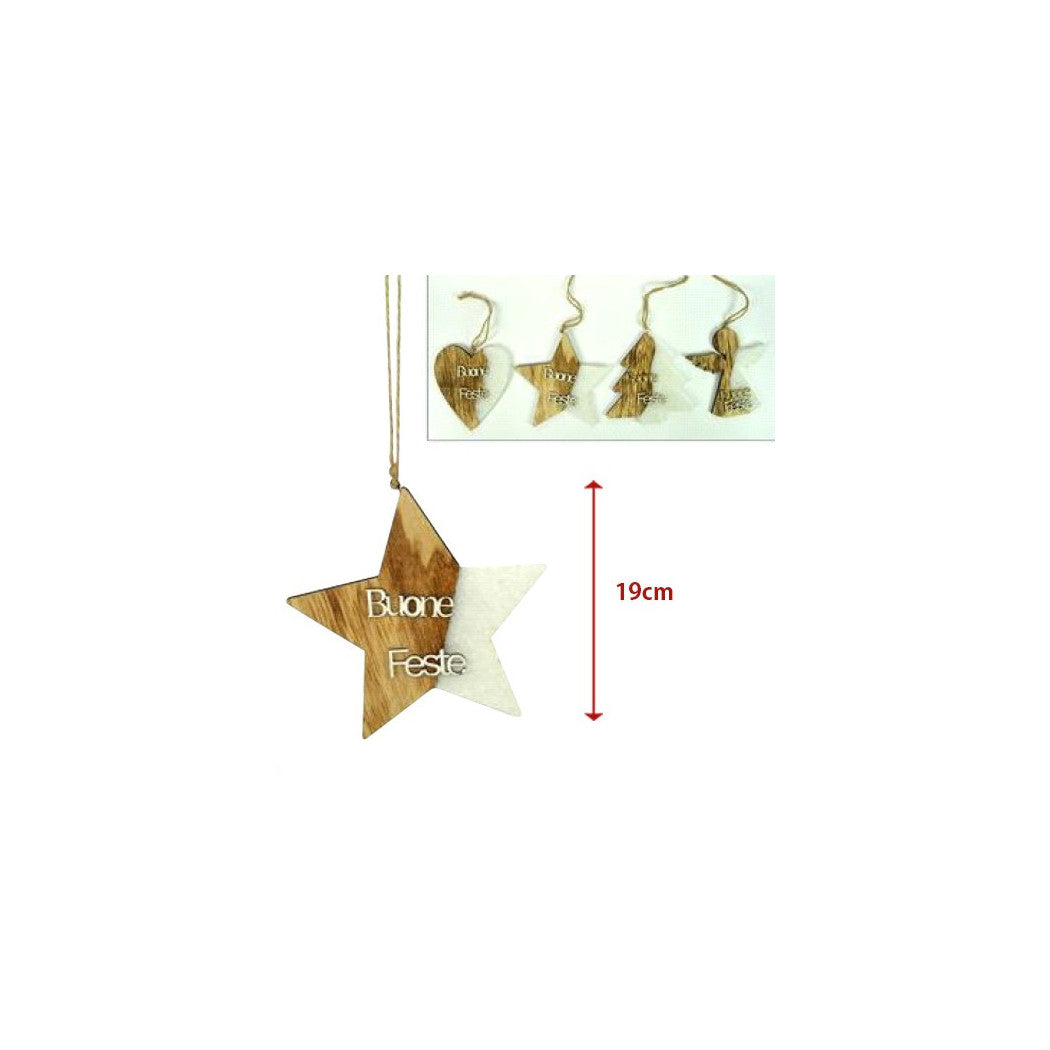 4 Hangers Christmas Wood Wood Form Star Tree Angel Heart With Happy Holidays Written