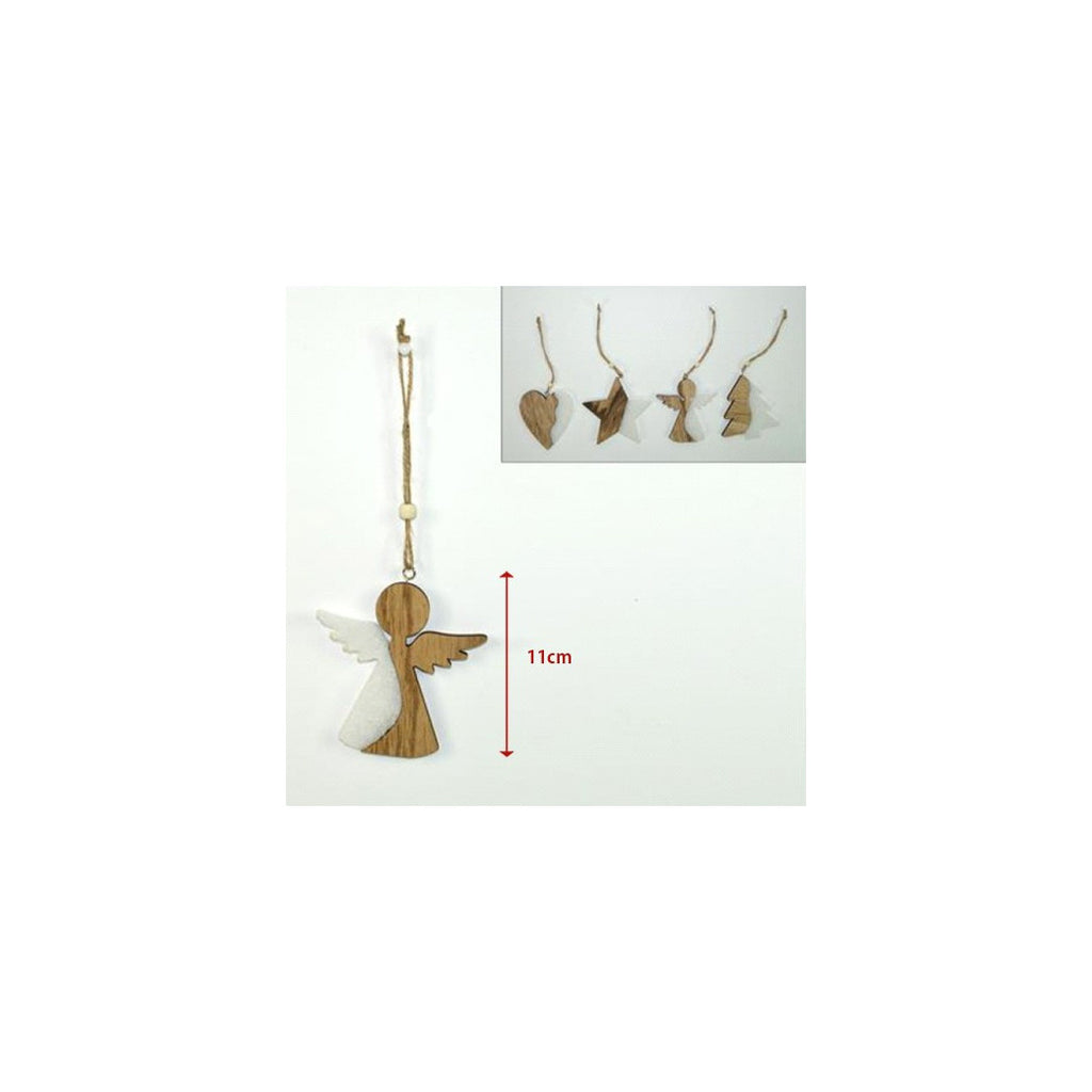 4 Perchas de Navidad Madera de madera Forma de madera Árbol Ángel Corazón 11cm Blanco