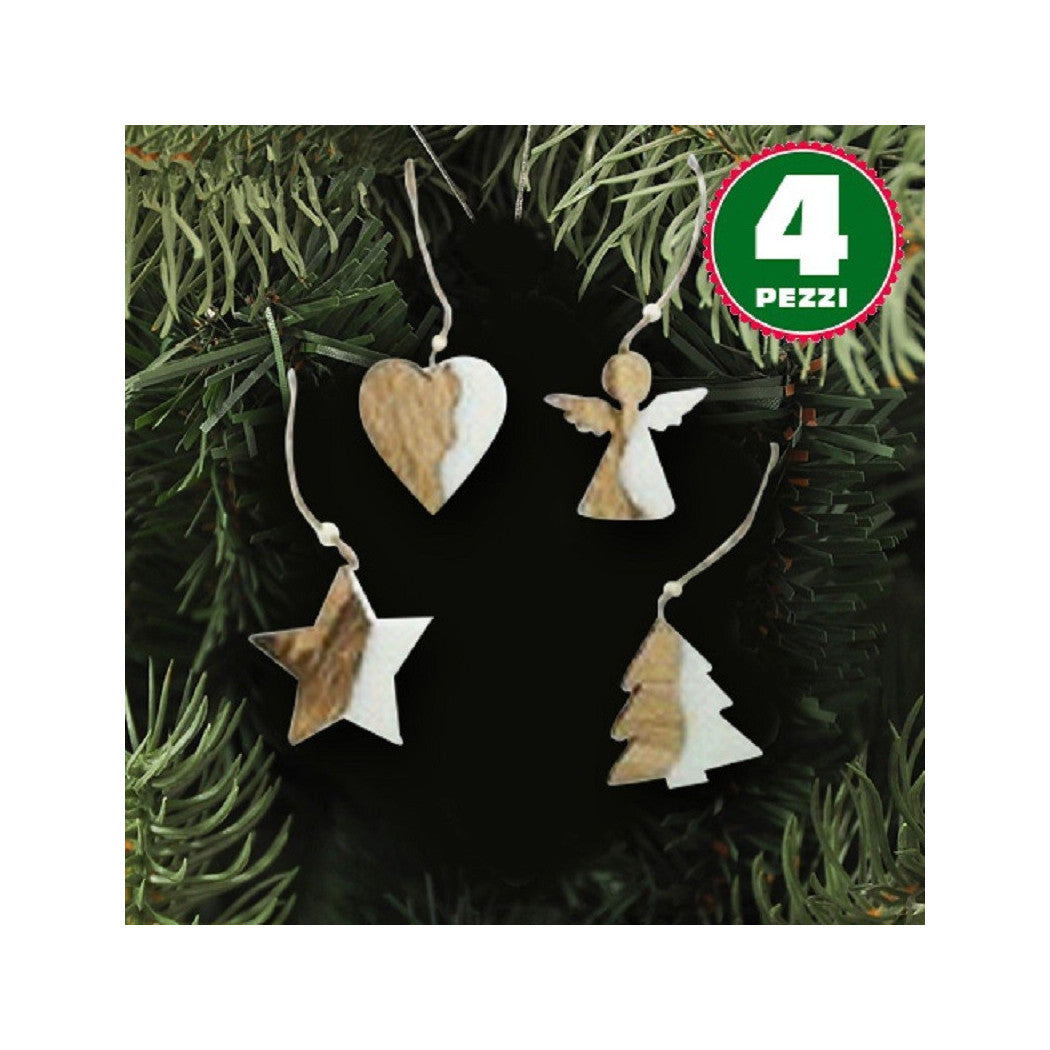 4 Perchas de Navidad Madera de madera Forma de madera Árbol Ángel Corazón 11cm Blanco