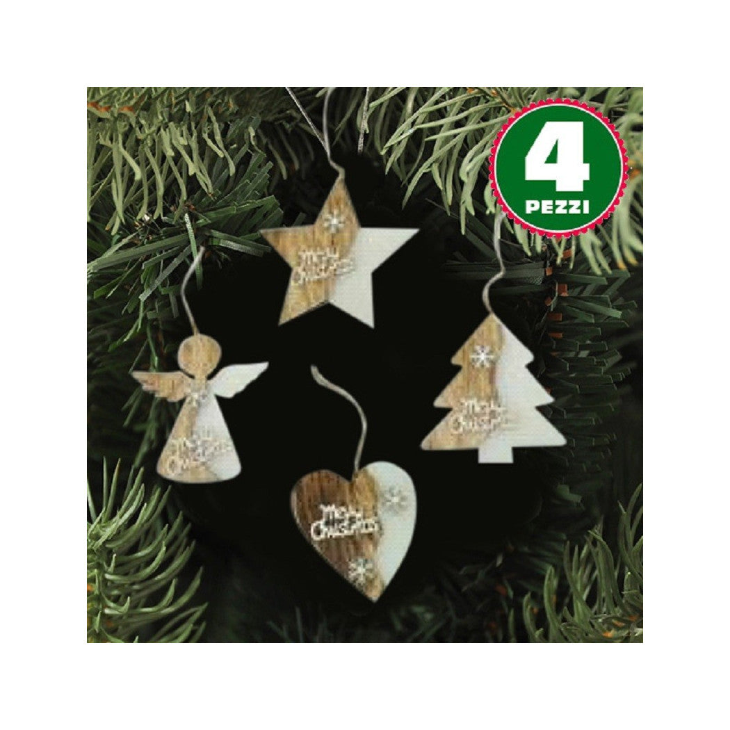 4 Perchas de Navidad Madera de madera Forma de madera Árbol Ángel corazón con feliz Navidad escrita