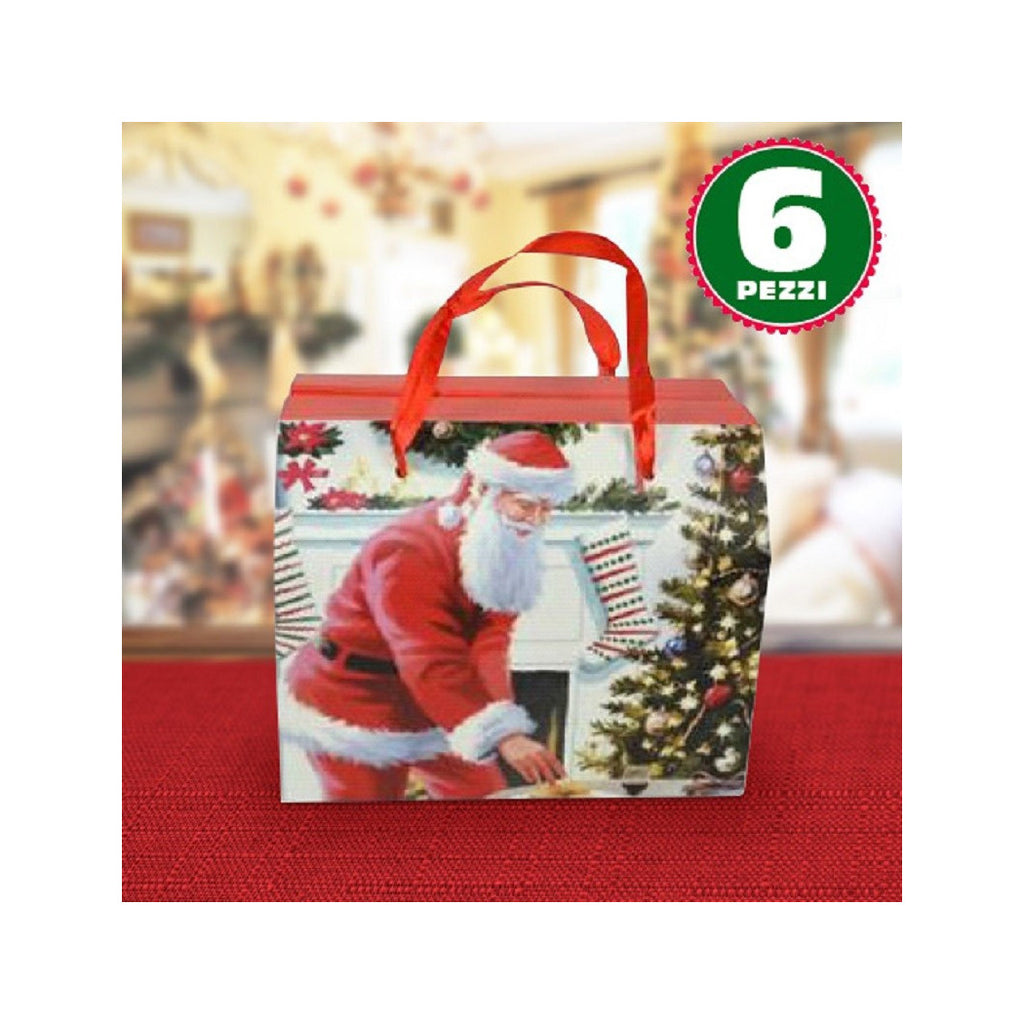 6 cajas de regalo Imprimir Santa Claus Asas ROJAS CLÁSICAS 13,5x11,5x16,5cm