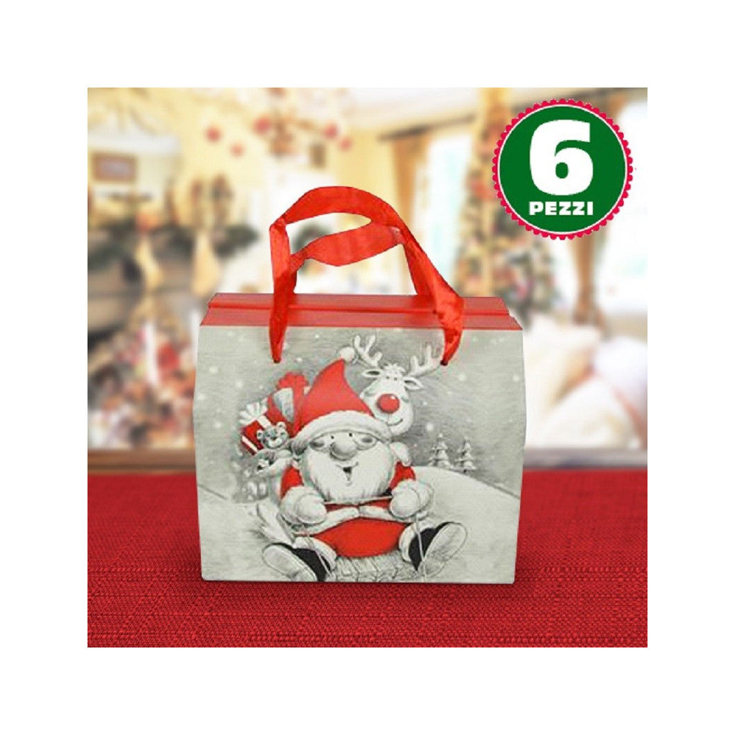 6 cajas de regalo Imprimir Santa Claus Moderno de tela roja MANGA 16x13x19cm