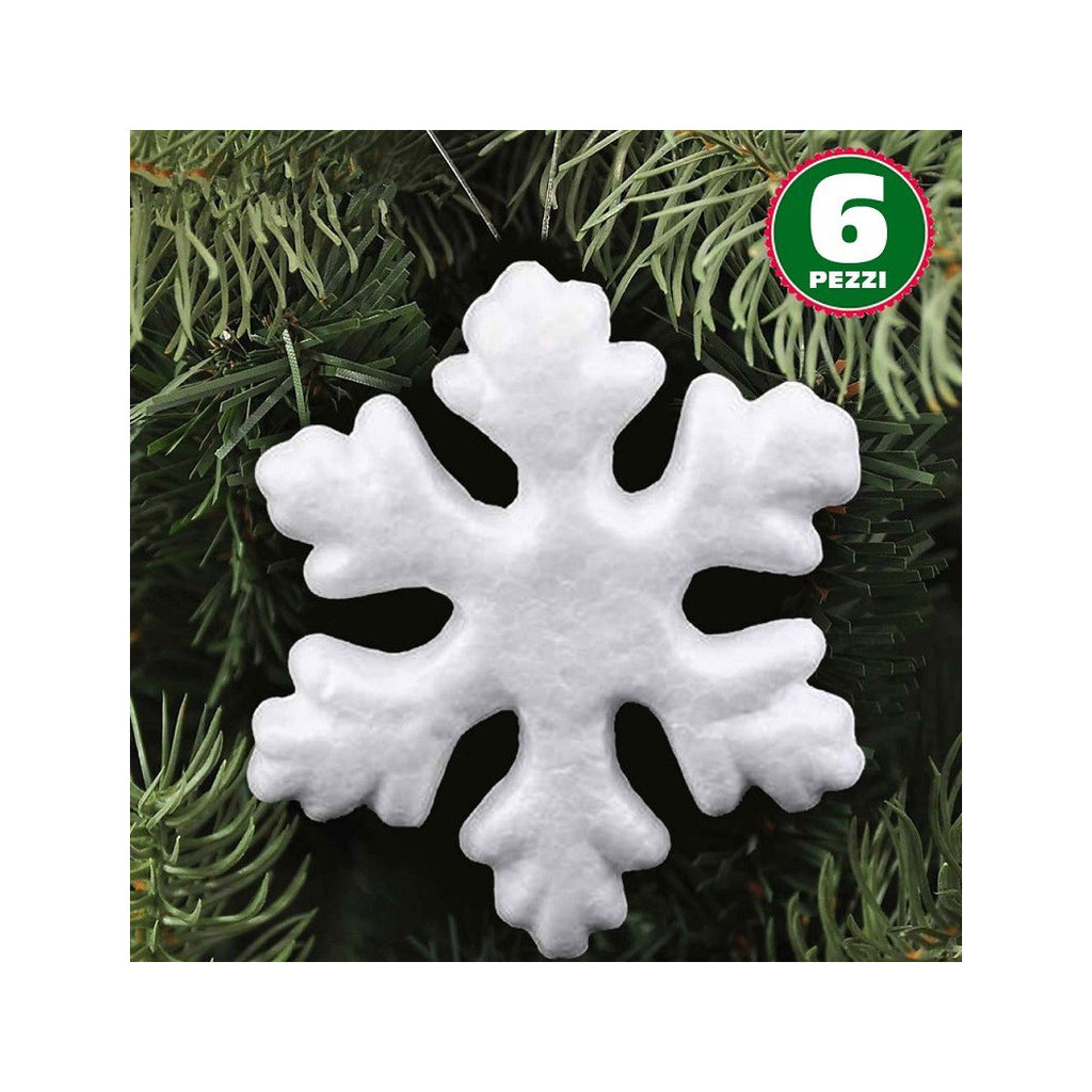 6 Copos de nieve perchas en poliestireno 15 cm Decoraciones navideñas blancas