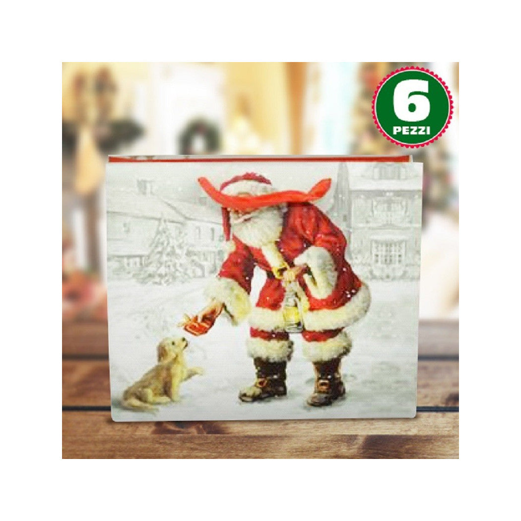 6 sobres de regalo con impresión de santa clásica con manijas rojas 31x26x12cm
