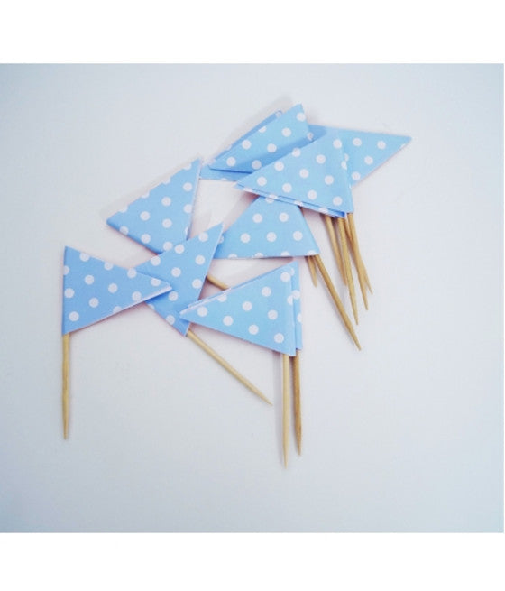 72 Triángulos Banderas de palillos de triángulos Lunares azules para aperitivo de fiesta de fiesta
