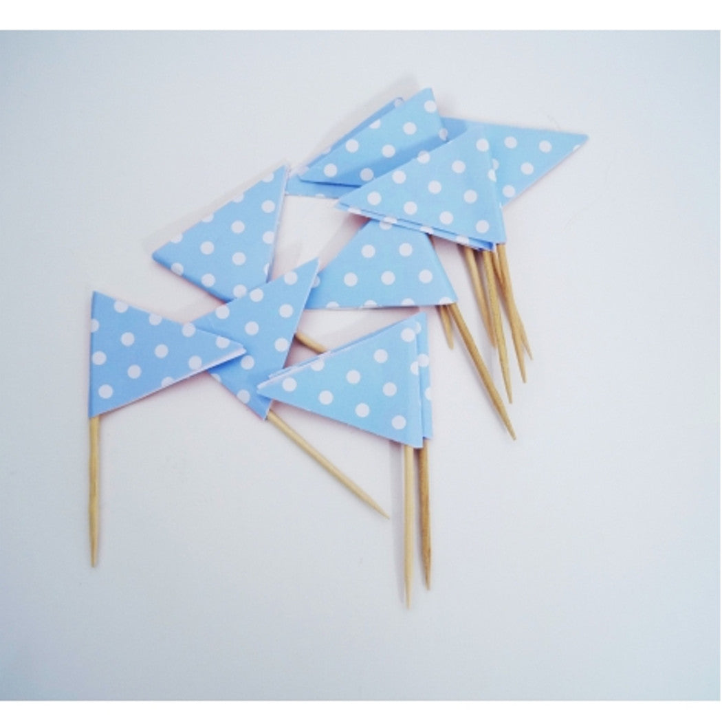 72 Triángulos Banderas de palillos de triángulos Lunares azules para aperitivo de fiesta de fiesta