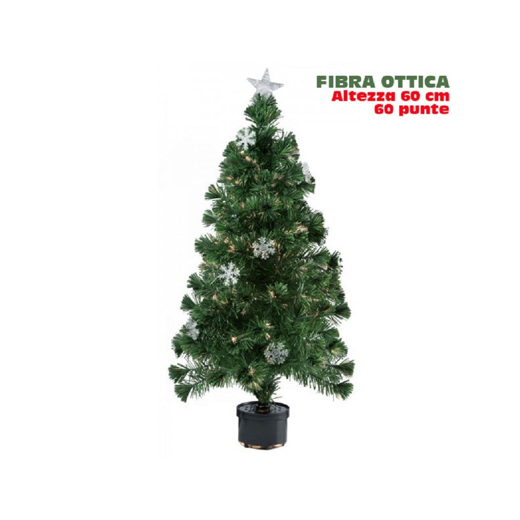 Árbol de navidad Fibra Óptica Snow 60 cm 60 Consejos 9 Copos de nieve Verde