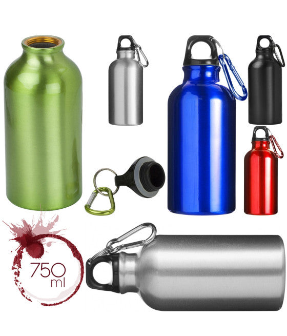 Botella de aluminio de 750 ml Botella de deporte Trabajos de trabajo escolares con mosquetón