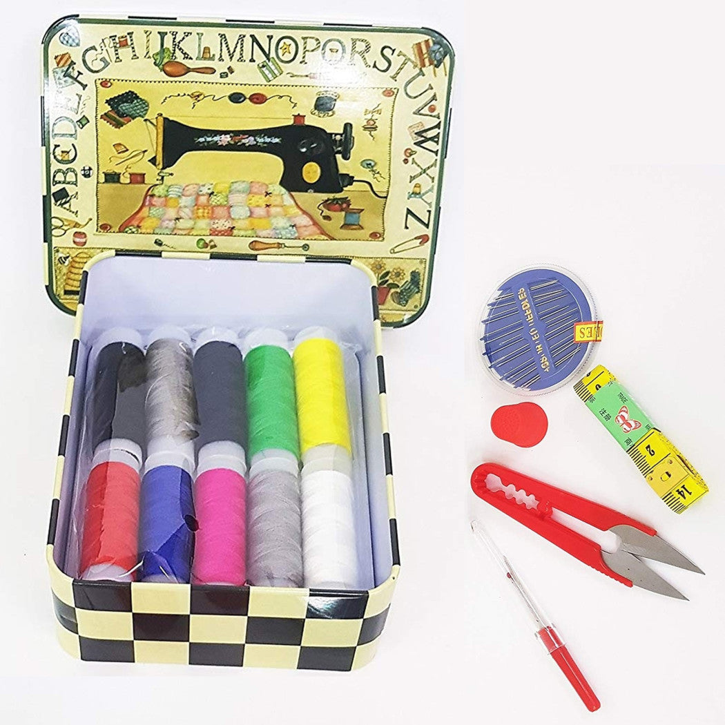 Caja de kit de costura de estaño Viaje de vela Thistjan Thistle Metro Tijeras