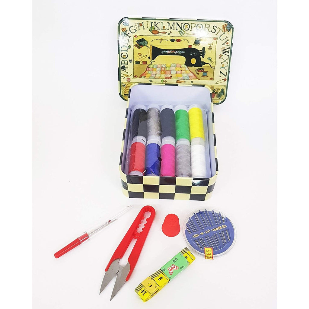 Caja de kit de costura de estaño Viaje de vela Thistjan Thistle Metro Tijeras