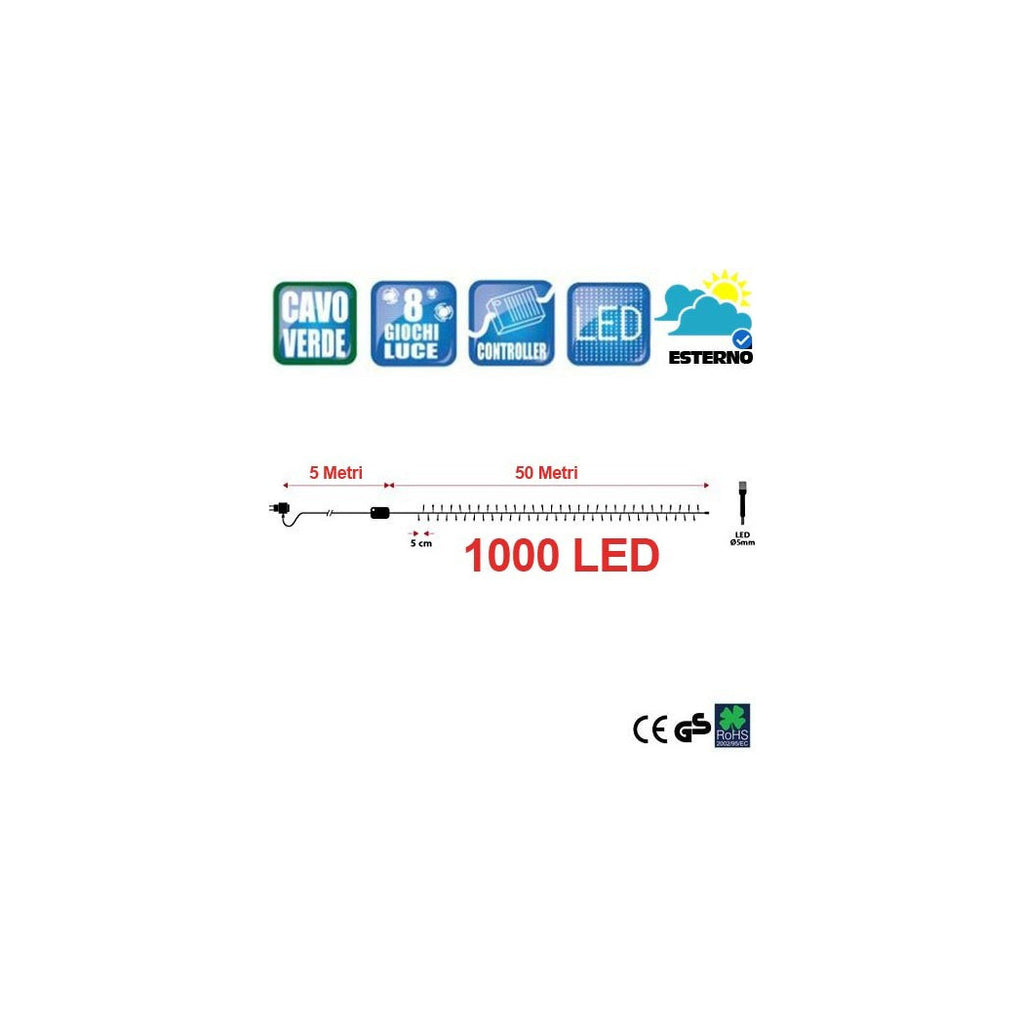 CATENA LUMINOSA 1000 LUCI LED LUCIOLE BLU CONTROLER 8 EXTERNAL INTERNAL FUNCTIONS