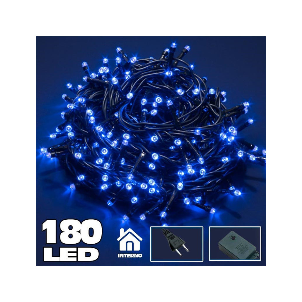 CATENA LUMINOSA 180 LUCI LUCCIOLE BLU LED CONTROL 8 FUNCIONES INTERNAS