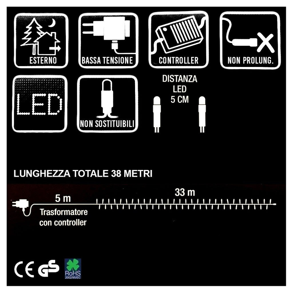 CATENA LUMINOSA 660 LUCI LED BLANCO BLANCO BLANCO CALDO CON CONTROL 8 FUNCIONES