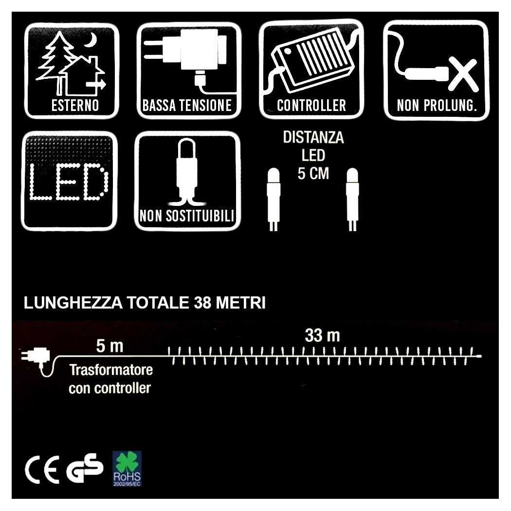 CATENA LUMINOSA 660 LUCI LED BLANCO BLANCO BLANCO CALDO CON CONTROL 8 FUNCIONES