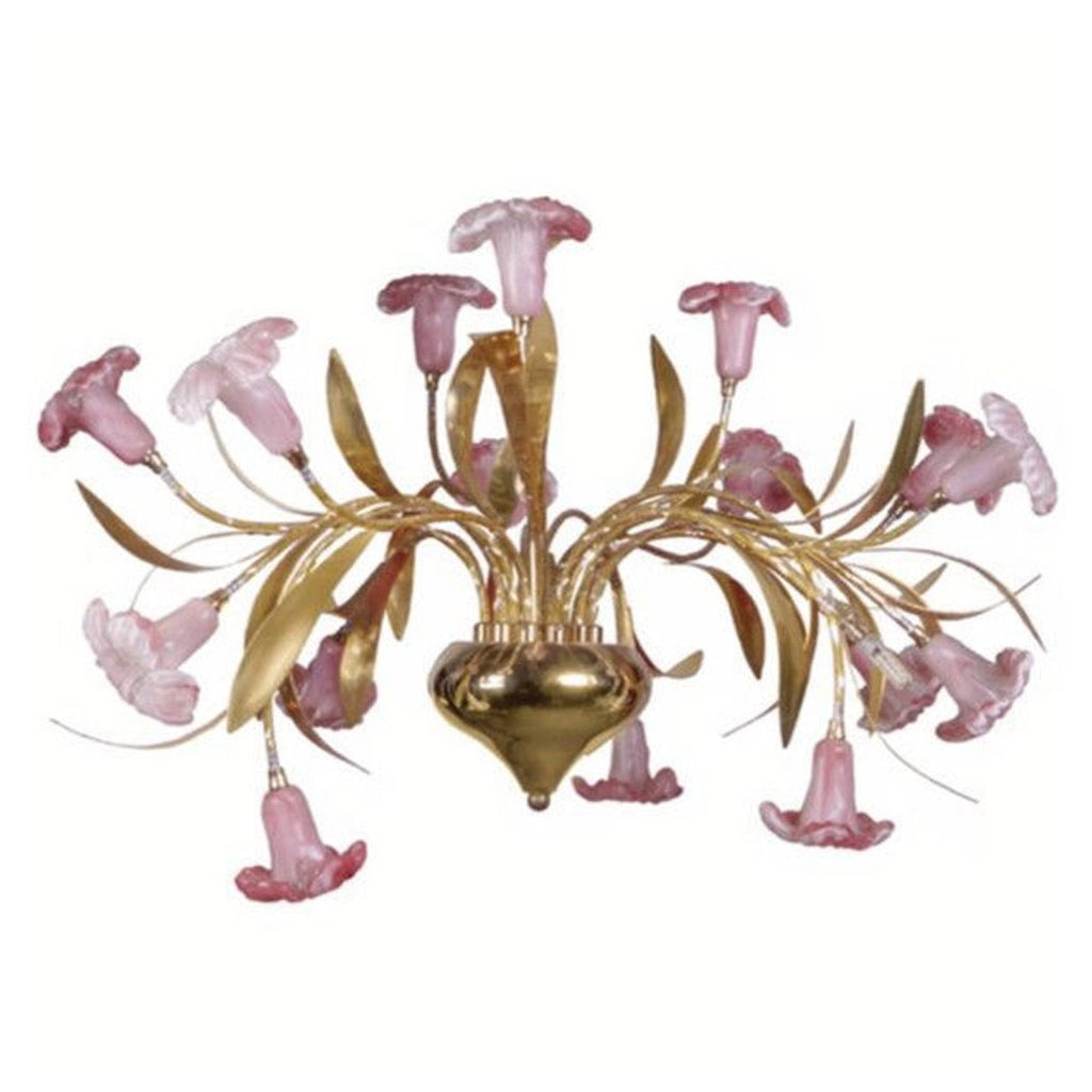 Colgante de araña con flores rosadas de oro de oro de oro techo de luz