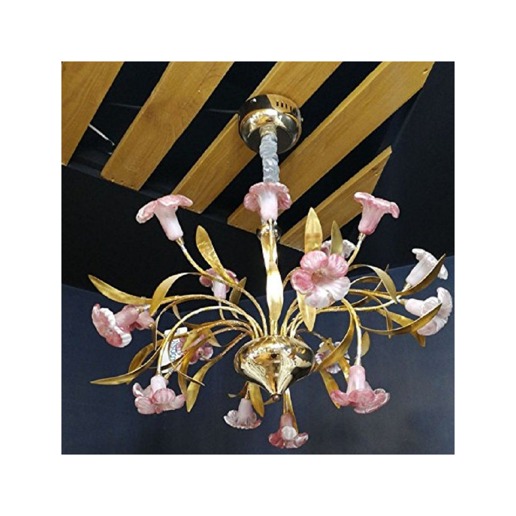 Colgante de araña con flores rosadas de oro de oro de oro techo de luz