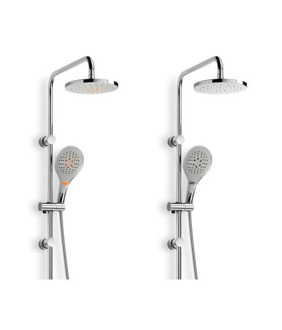 Columna de ducha de varilla cromada con ducha fija con ducha fija con cuesta arriba