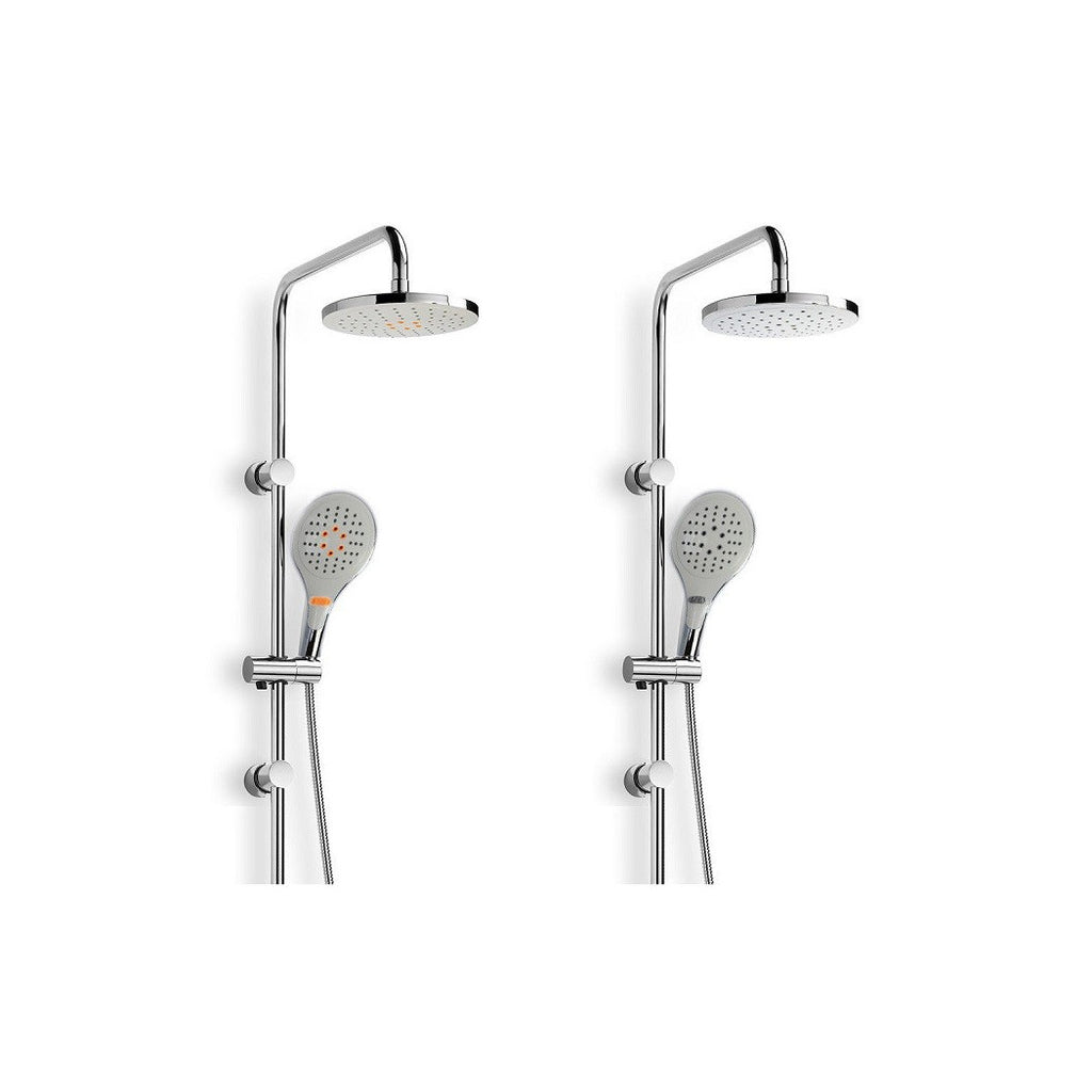 Columna de ducha de varilla cromada con ducha fija con ducha fija con cuesta arriba