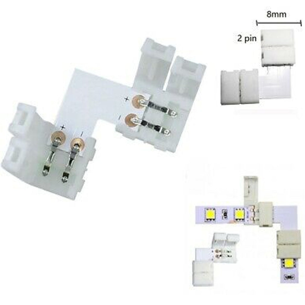Conector de clip de 2 clavijas 12V LED tira de 90 ° grado curva forma l