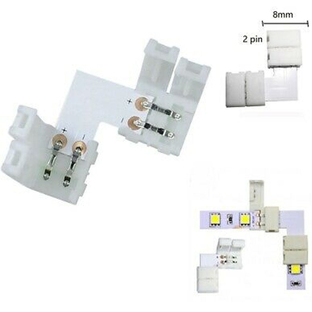 Conector de clip de 2 clavijas 12V LED tira de 90 ° grado curva forma l