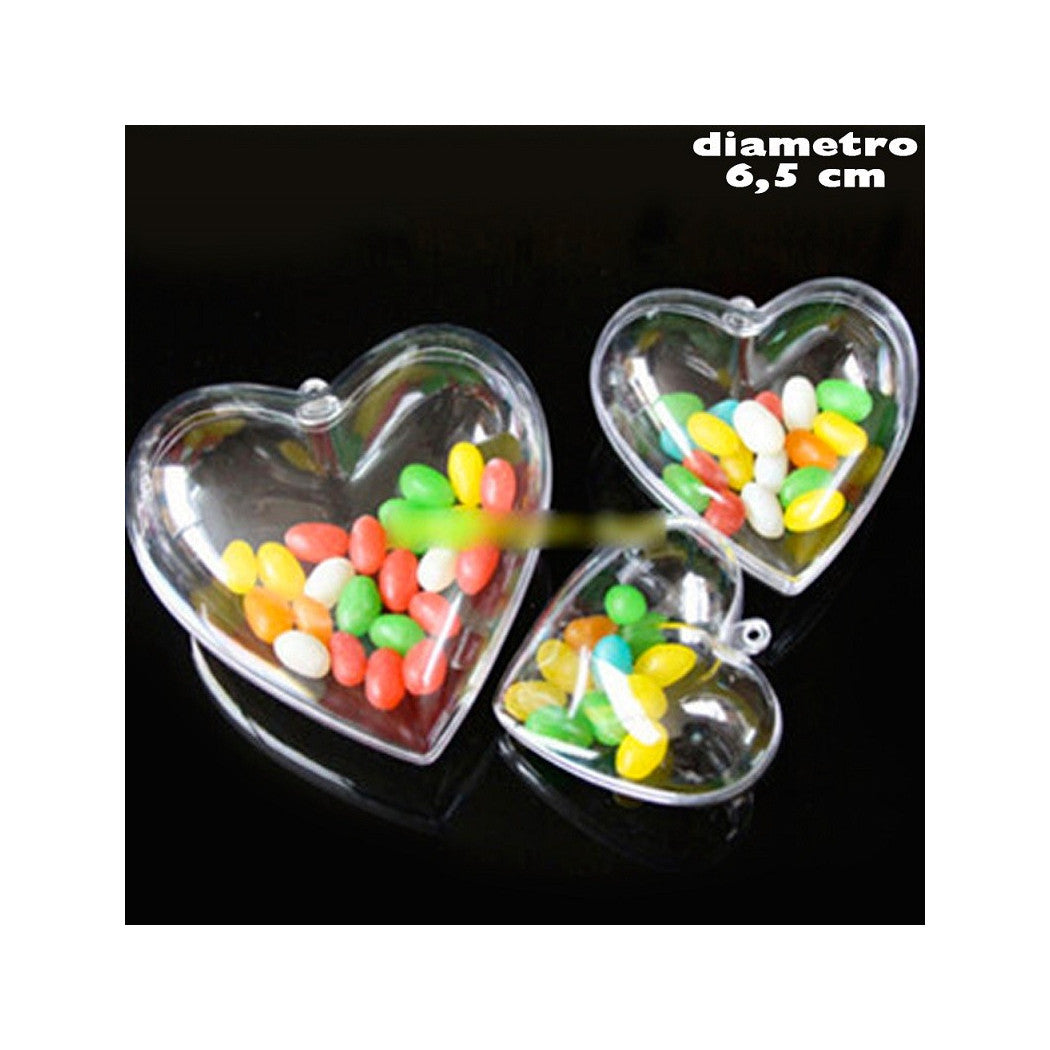 Conjunto de 3 corazones transparentes que se pueden abrir para llenar la decoración navideña de 6,5 cm