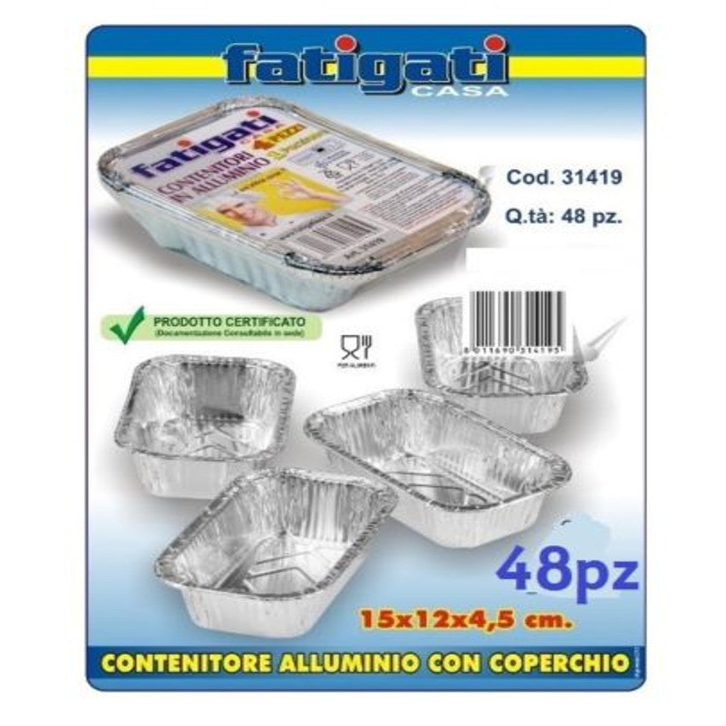 Conjunto de contenedor de bandeja de aluminio de 48pcs con tapa de la cocina de 15x12x4cm