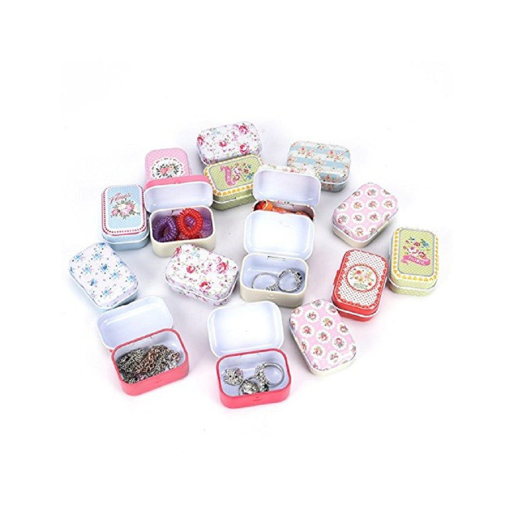 Establecer 2 cajas de hojalata 8x5x2cm Mini Jar Caja Las píldoras de la joyería Favor de la boda Confeti