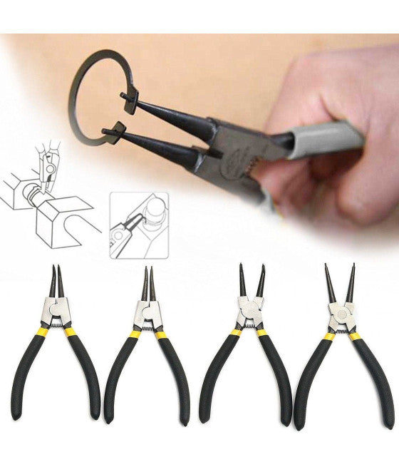 Establecer 4 alicates para anillos elásticos EXTERIOR INTERNO 170mm 7 "ángulo recto 90 °