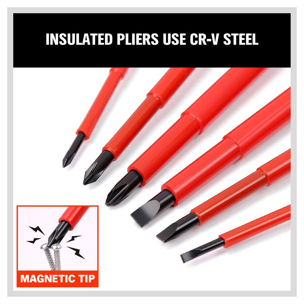 Establecer 6 destornilladores transversales destornilladores e aislamiento de corte con puntas magnéticas