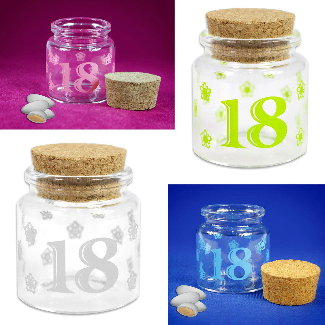 Favor for 18 years eighteenth birthday glass jar cork stopper