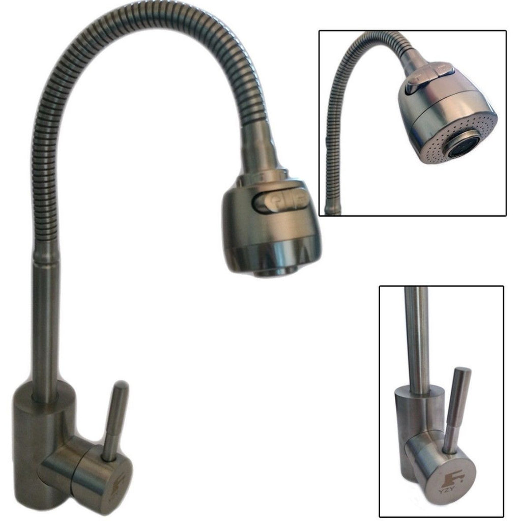 Grifo mezclador de lavamanos de una sola palanca con ducha de mano satinada