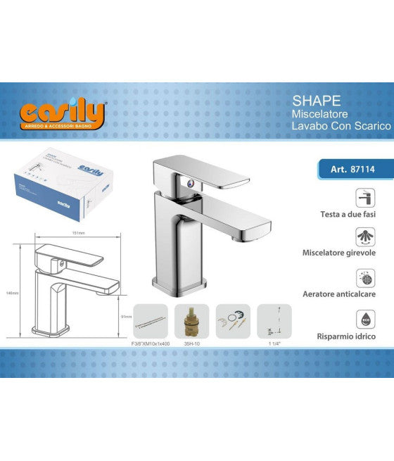 Mezclador Tap Tapeo incorporado cuadrado de una sola palanca de baño de baño cromado