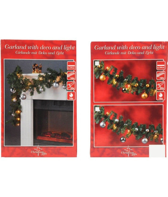 Guirnalda de Navidad para el árbol de Navidad de Chimenea para el hogar 20 luces y 16 esferas varios colores