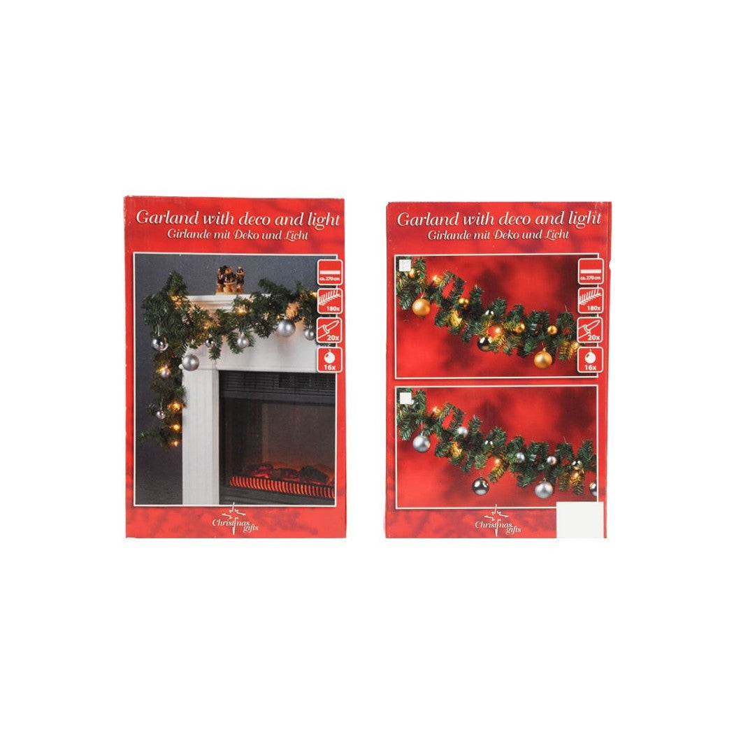 Guirnalda de Navidad para el árbol de Navidad de Chimenea para el hogar 20 luces y 16 esferas varios colores