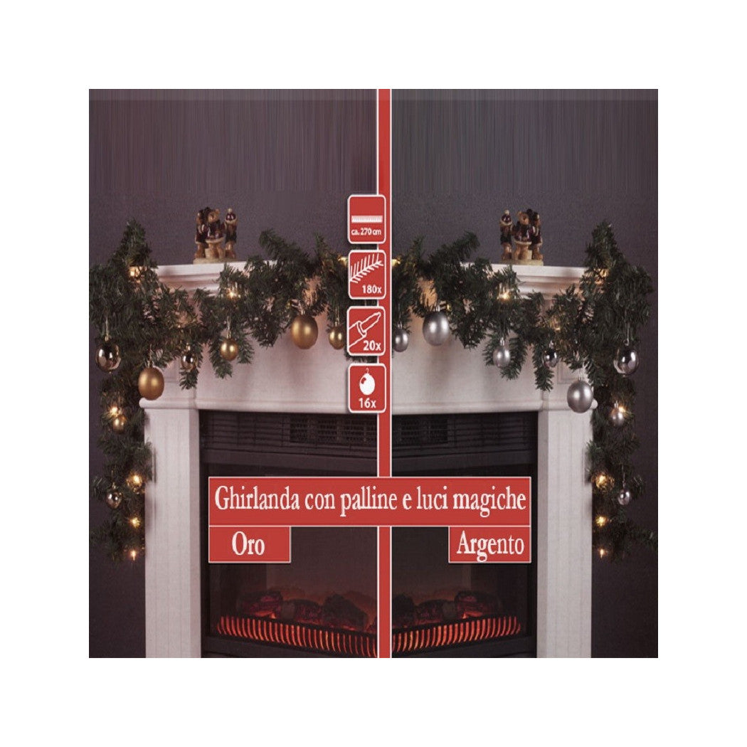 Guirnalda de Navidad para el árbol de Navidad de Chimenea para el hogar 20 luces y 16 esferas varios colores