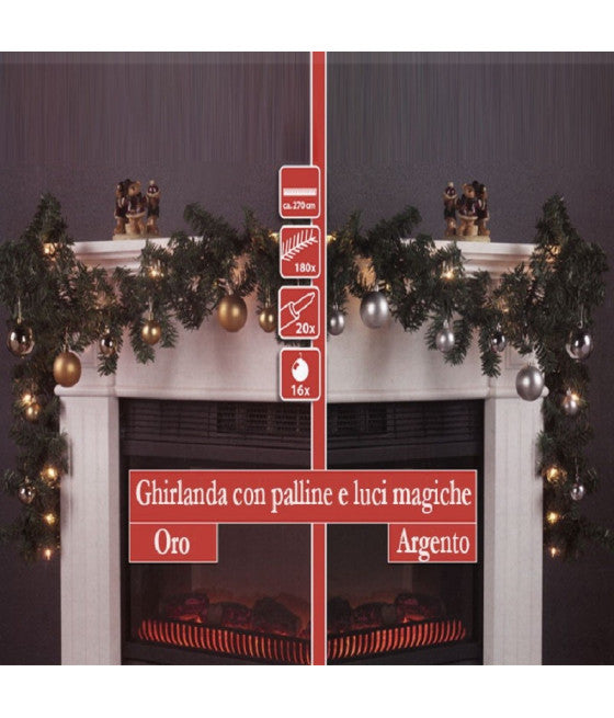 Guirnalda de Navidad para el árbol de Navidad de Chimenea para el hogar 20 luces y 16 esferas varios colores