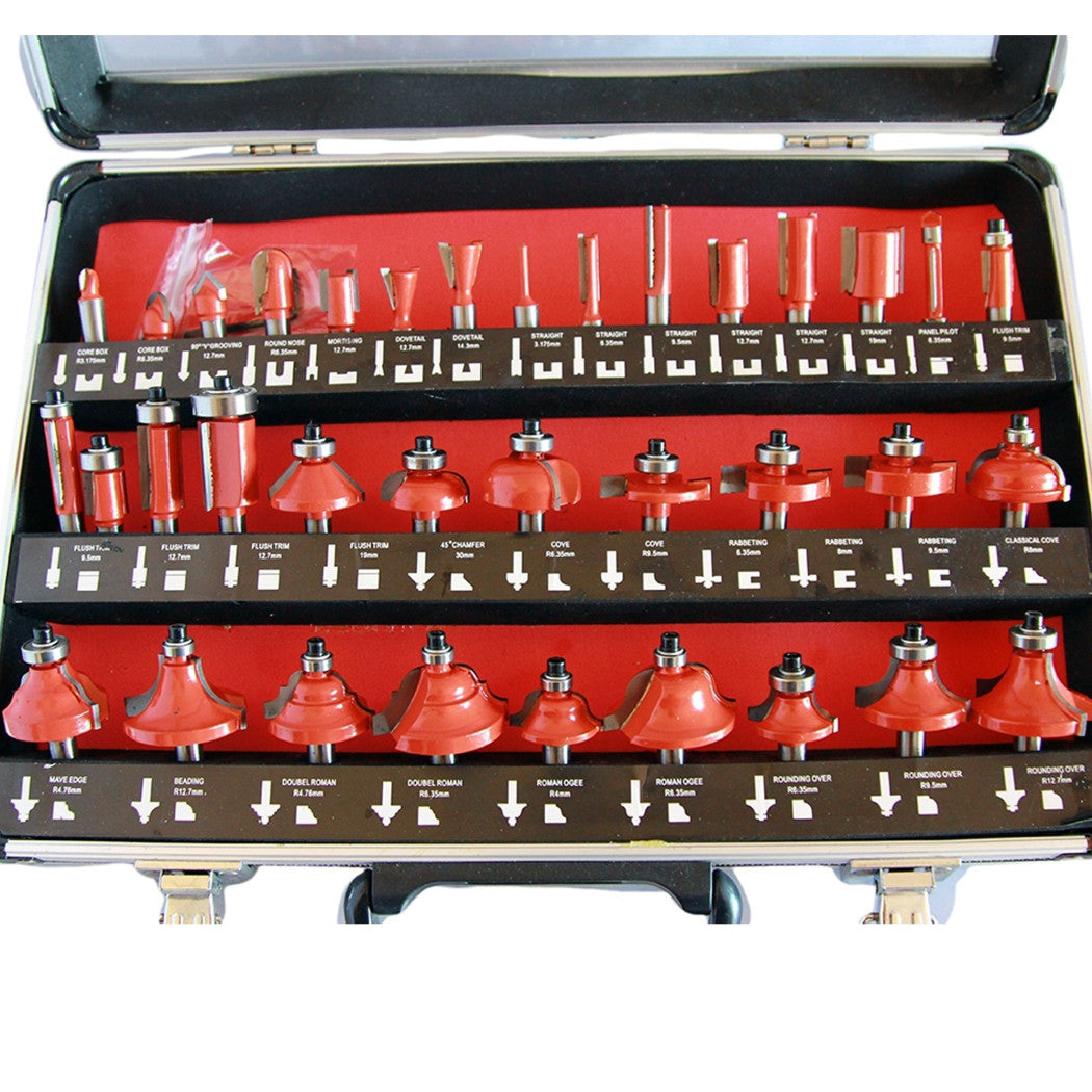 Juego Kit de 35 piezas de cortadores de madera por pantógrafo en 8mm de maletín de aluminio