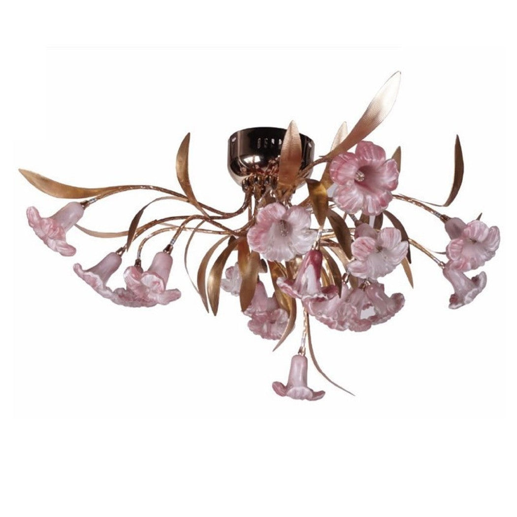 LAMPADARIA LAMPADA EN SOFFITTO CON FIORI ROSA ACCIAIO ORO VETRO LUCE LED PENDENTE