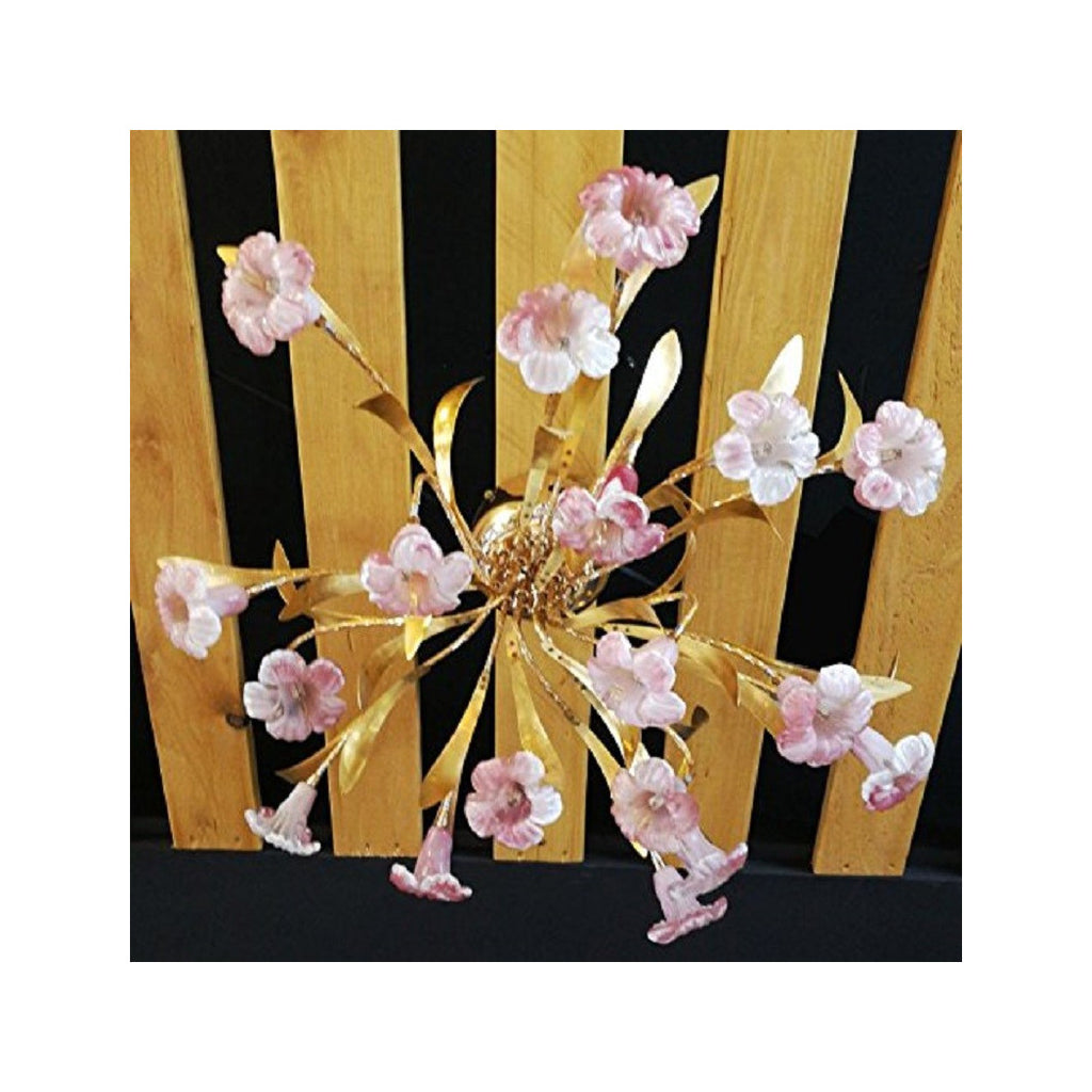 LAMPADARIA LAMPADA EN SOFFITTO CON FIORI ROSA ACCIAIO ORO VETRO LUCE LED PENDENTE