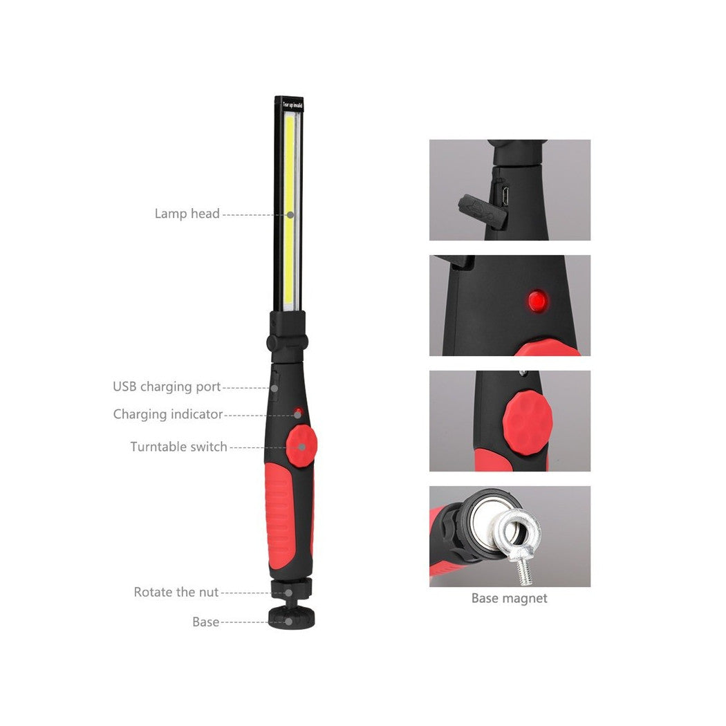 Lámpara antorcha trabajo portátil recargable slim ajustable led mazorca